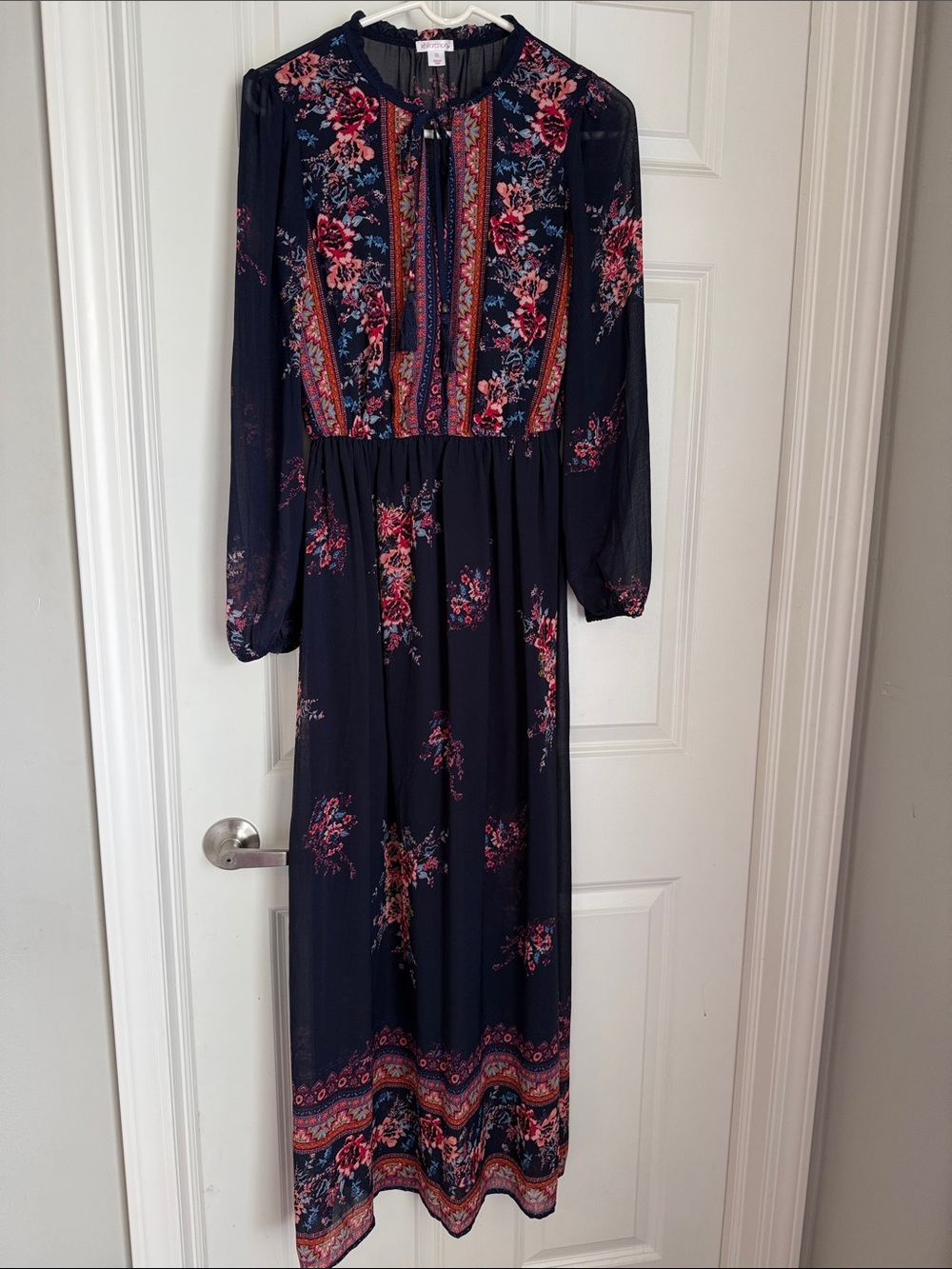 Xhilaration- Floral Navy Long-Sleeve Maxi Dress - Boho Floral Print